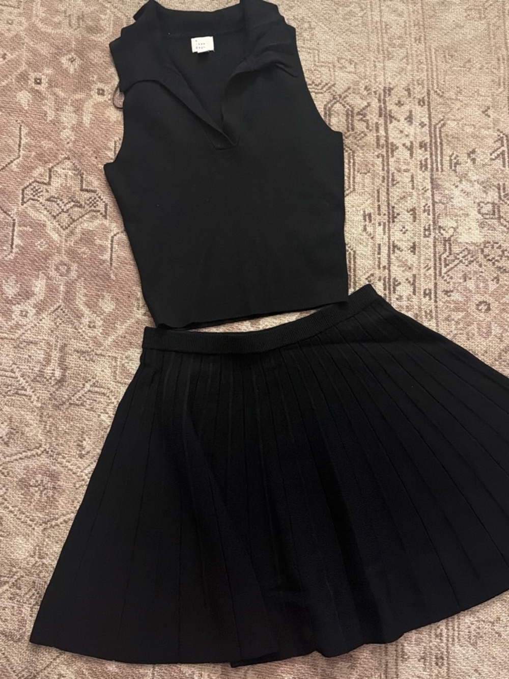 a new day Black Pleated Skater Skirt with Sleeveless Knit Top